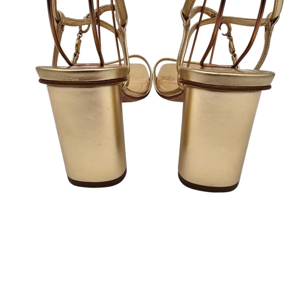 Christian Dior CD C'est Dior Heeled Sandal Size 37 US 7 Gold Metallic Strappy - Picture 6 of 12